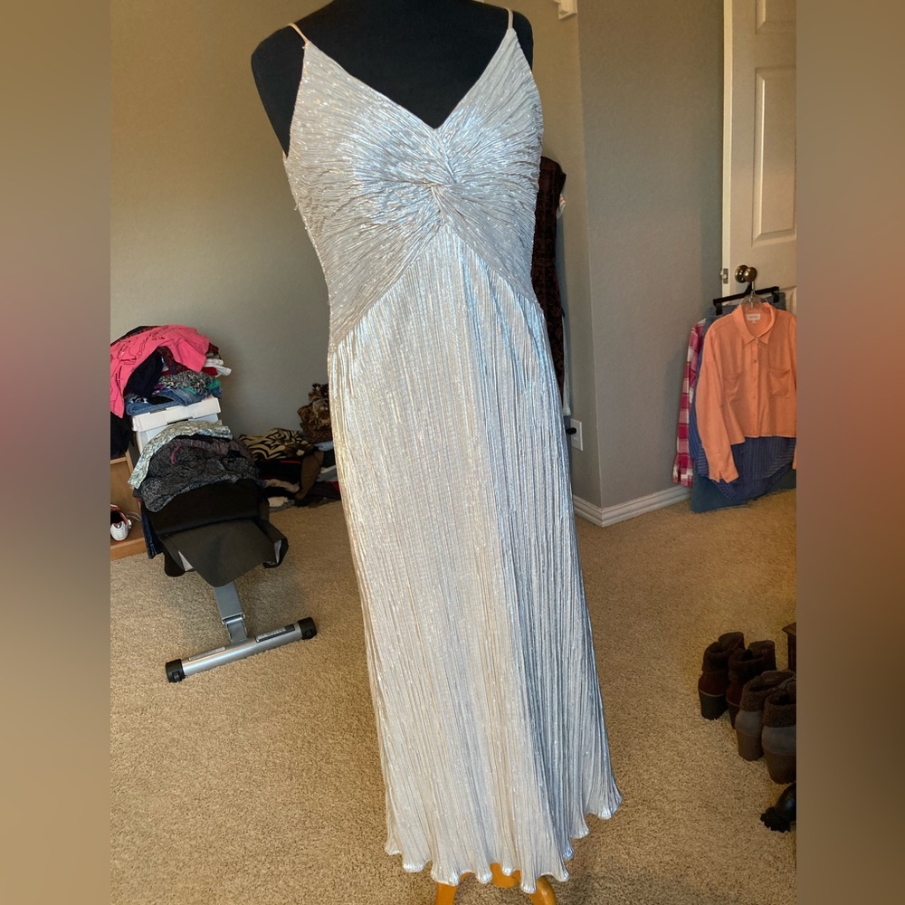 Giselle silver shimmer spaghetti strap dress, size 10, includes scarf
